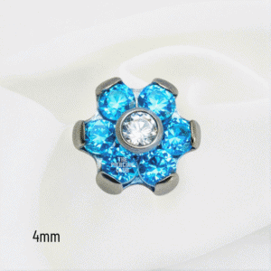 Joya micro hexaflor cristal aguamarina deluxe / Helix piercing, titanio grado implante