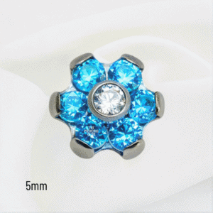 Joya mini hexaflor cristal aguamarina deluxe / Helix piercing, titanio grado implante