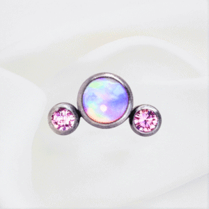 Joya neptuno ópalo y cristal rosado bezel / Helix piercing, titanio grado implante