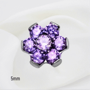 Joya mini hexaflor cristal púrpura deluxe / Helix piercing, titanio grado implante