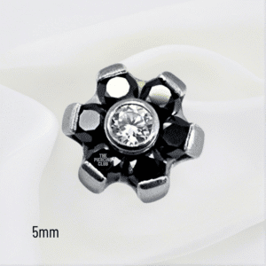Joya mini hexaflor cristal negro deluxe / Helix piercing, titanio grado implante