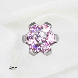 Joya micro hexaflor cristal rosado deluxe / Helix piercing, titanio grado implante