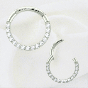 Aro, argolla cristal blanco deluxe / Daith, Septum piercing titanio grado implante