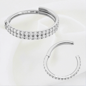 Aro, argolla doble cristal blanco deluxe / Helix, Conch, Lóbulo piercing, titanio grado implante