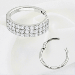 Aro, argolla triple cristal blanco deluxe / Helix, Conch, Lóbulo piercing, titanio grado implante