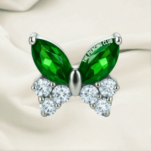 Joya mariposa cristal blanco y verde esmeralda deluxe / Helix piercing, titanio grado implante