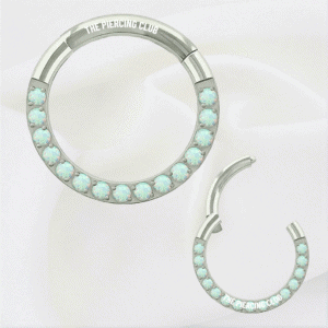 Aro, argolla multiópalo blanco deluxe / Daith piercing titanio grado implante