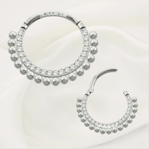 Aro, argolla astral con cristal blanco deluxe / Daith piercing titanio grado implante