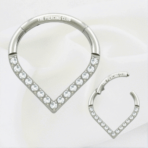 Aro, argolla gota con cristal blanco deluxe / Daith piercing titanio grado implante