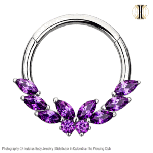 Aro, Argolla mariposa con cristal Púrpura deluxe / Titanio grado implante / INVICTUS