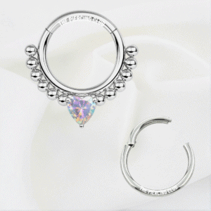 Aro, argolla corazón con cristal aurora boreal / Daith - Septum piercing, titanio grado implante