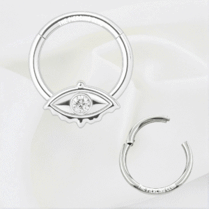 Aro, argolla ojo de protección con cristal blanco / Daith - Septum piercing, titanio grado implante