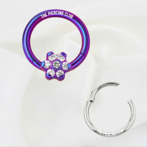 Aro, argolla flor con cristal blanco / Daith - Septum piercing, titanio grado implante