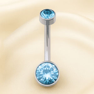 Joya con cristal plano azul deluxe / Navel (Ombligo) piercing , titanio grado implante