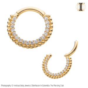 Aro, argolla astral frontal con cristales blancos suizos / Oro sólido 14k / INVICTUS