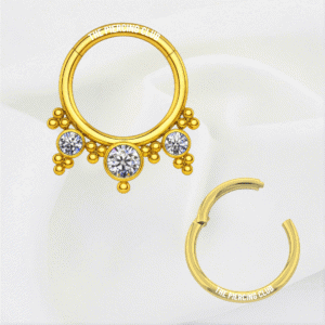 Aro, argolla con diseño 3 cristal blanco / Daith - Septum piercing, titanio grado implante