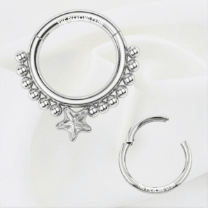 Aro, argolla estrella con cristal blanco / Daith - Septum piercing, titanio grado implante