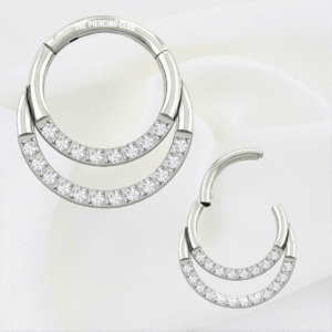 Aro, argolla doble cristal blanco deluxe separado / Daith piercing titanio grado implante
