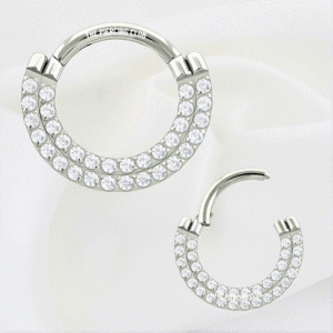 Aro, argolla doble cristal blanco deluxe / Daith piercing titanio grado implante