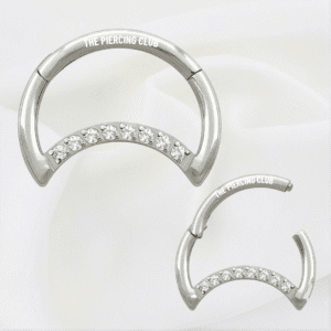 Aro, argolla Luna con cristal blanco deluxe / Daith piercing titanio grado implante