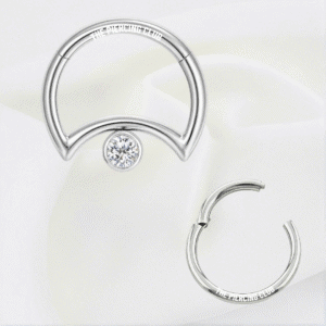 Aro, argolla luna con cristal blanco / Daith - Septum piercing, titanio grado implante