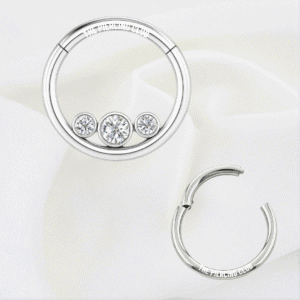 Aro, argolla tricluster con cristal blanco / Daith - Septum piercing, titanio grado implante