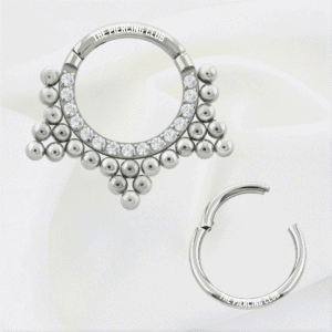 Aro, argolla con puntas y cristal blanco / Daith - Septum piercing, titanio grado implante