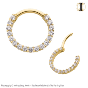 Aro, argolla frontal con cristales blancos suizos / Oro sólido 14k / INVICTUS