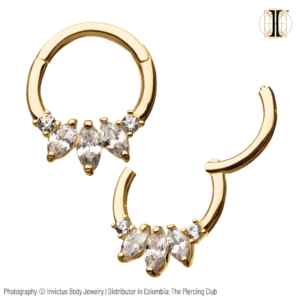 Aro, argolla frontal mini marquise con cristales blancos suizos / Oro sólido 14k / INVICTUS