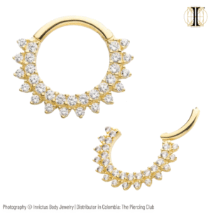 Aro, argolla frontal doble con cristales blancos suizos / Oro sólido 14k / INVICTUS