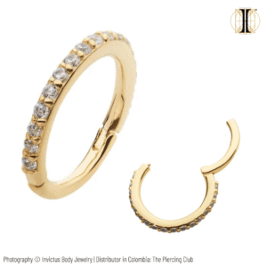 Aro, argolla lateral con cristales blancos suizos / Oro 14k / INVICTUS