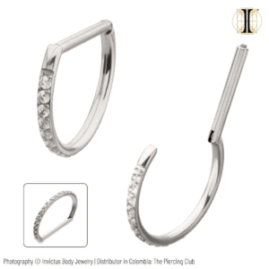 Aro, Argolla d-ring con cristal blanco deluxe / Titanio grado implante / INVICTUS
