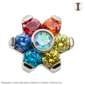 Joya mini hexaflor cristal multicolor deluxe / Titanio grado implante / INVICTUS