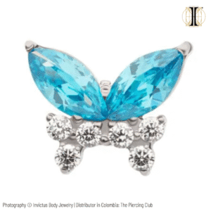 Joya mariposa multigema con cristal aguamarina deluxe / Titanio grado implante / INVICTUS
