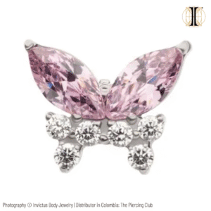 Joya mariposa multigema con cristal rosado deluxe / Titanio grado implante / INVICTUS