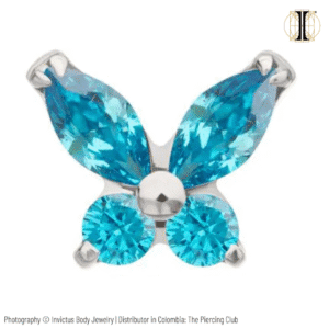 Joya mariposa con cristal aguamarina deluxe / Titanio grado implante / INVICTUS