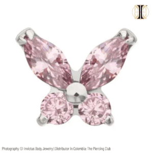 Joya mariposa con cristal rosado deluxe / Titanio grado implante / INVICTUS