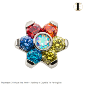 Joya micro hexaflor cristal multicolor deluxe / Titanio grado implante / INVICTUS