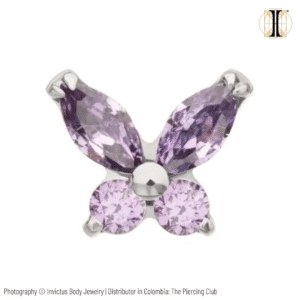 Joya mini mariposa con cristal púrpura deluxe / Titanio grado implante / INVICTUS