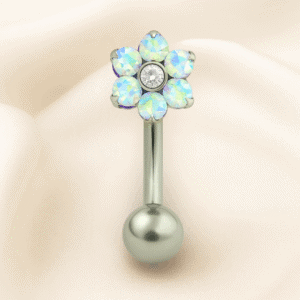 Joya flotante de flor con cristal aurora boreal deluxe / Navel (Ombligo) piercing , titanio grado implante