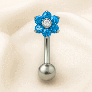 Joya flotante de flor con cristal aguamarina deluxe / Navel (Ombligo) piercing , titanio grado implante