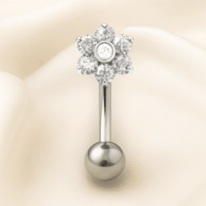 Joya flotante de flor con cristal blanco deluxe / Navel (Ombligo) piercing , titanio grado implante
