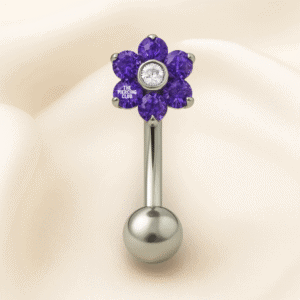 Joya flotante de flor con cristal púrpura deluxe / Navel (Ombligo) piercing , titanio grado implante