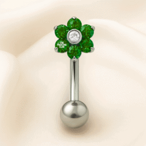 Joya flotante de flor con cristal verde deluxe / Navel (Ombligo) piercing , titanio grado implante