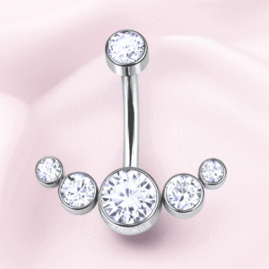 Joya con 5 cristales blancos deluxe / Navel (Ombligo) piercing , titanio grado implante