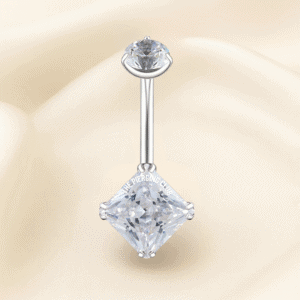 Joya con cristal rombo blanco deluxe / Navel (Ombligo) piercing , titanio grado implante