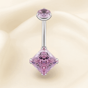 Joya con cristal rombo rosado deluxe / Navel (Ombligo) piercing , titanio grado implante