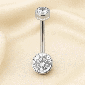 Joya con cristal plano blanco deluxe / Navel (Ombligo) piercing , titanio grado implante