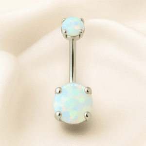 Joya con piedra de ópalo blanco deluxe / Navel (Ombligo) piercing , titanio grado implante