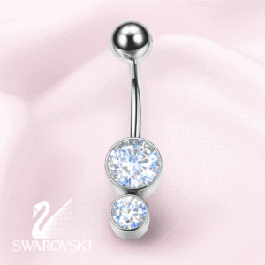 Joya con doble cristal blanco Swarovski® / Navel (Ombligo) piercing , titanio grado implante / INDUSTRIAL STRENGTH